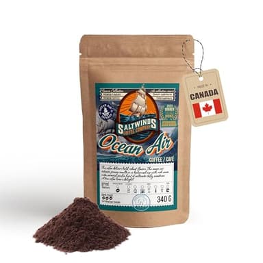 Ocean Air Ground Coffee by Saltwinds Coffee Company (340g) | Dark Roast 100% Arabica Low Acid | Smooth & Full Body Freshly Roasted in the Maritimes | Made in Canada