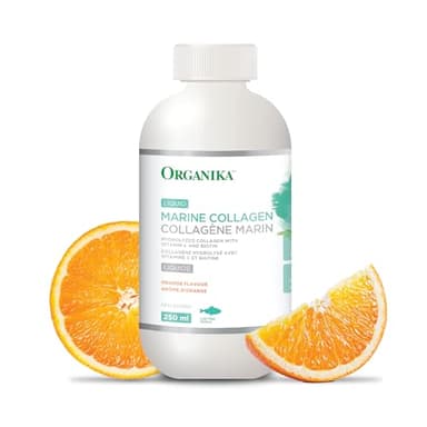 Organika Canadian-Made Liquid Marine Collagen - with Added Vitamin C and Biotin - Orange Flavour- 250ml
