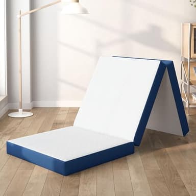 DlandHome Portable Tri-Fold Memory Foam Mattress,Floor Mattress,Foldable Mat,Folding Mat for Travel & Camping & Yoga,Cover Washable (Single, 4 Inch)