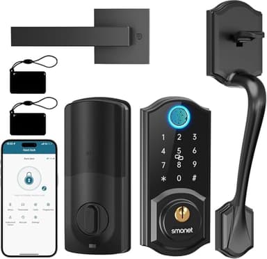 SMONET Smart Front Door Lock Handle Sets, Keyless Entry Fingerprint Deadbolt with Bluetooth Electronic Digital Keypad,Auto-Lock Work with Alexa for Home,Easy to Install,Black