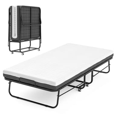 MOLKEI 75" x 38" Folding Bed with Memory Foam Mattress, Rollaway Bed, Twin Size Spare Beds for Guests, Fold Up Metal Frame Bed with Mattress