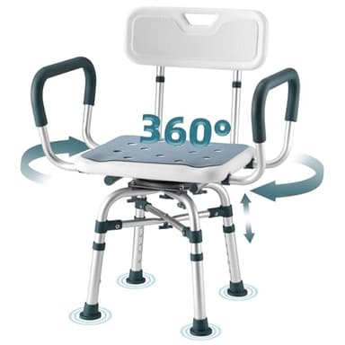 Swive Shower Chair with Arms and Back, 500 lbs Heavy Duty Shower Seat for Inside Shower Stall and Bathtub, Height Adjustable Safety Bath Seat for Elderly, Adults, Handicap and Disabled