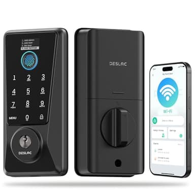 DESLOC Smart Lock D110 Plus, WiFi Fingerprint Smart Front Door Lock with Touchscreen Keypad, App Remote Control, Auto Lock, Keyless Entry Deadbolt, 100 Anti-Peep PIN Codes, IP54 Waterproof