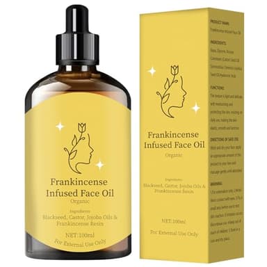 Frankincense Face Oil - Organic Hydrating & Anti-Aging Facial Oil with Jojoba, Blackseed & Castor Oils - Nourishes, Softens & Smooths Dry Skin - 100ml / 3.38 fl. oz