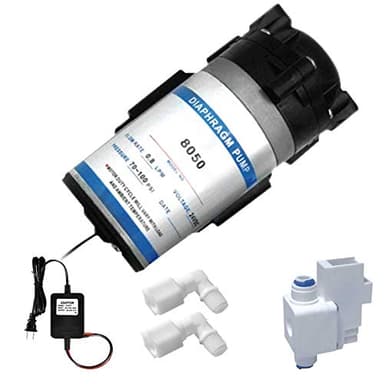 Max Water Booster Pump Kit 50 GPD Home RO Reverse Osmosis Water Filter, Includes Booster Pump, High Pressure Switch, Transformer, 2 Connect Fittings /1/4 OD Elbow
