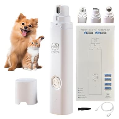[2026 Ultra-Quiet] PAWPAL Dog Nail Grinder, Professional 2 Speed Electric Rechargeable Pet Nail Trimmer, Painless Paws Grooming and Smoothing for Small Medium Large Dogs Pets and Cats (White)