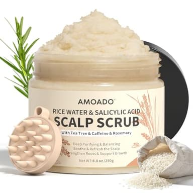 AMOADO Rice Water Scalp Scrub with Salicylic Acid (BHA), Tea Tree & Rosemary – Gentle Exfoliating Scalp Cleanser, Helps Remove Buildup and Impurities, Refreshing Scalp Care, 8.8 oz