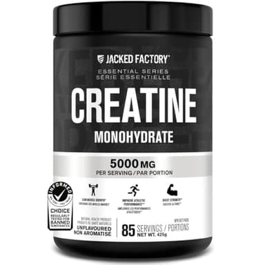 Jacked Factory Creatine Monohydrate Powder 425g - Canadian-Owned Informed Choice Certified Supplement for Increased Muscle Mass*, Improved Strength, Power, & Performance** - 85 Servings, Unflavored