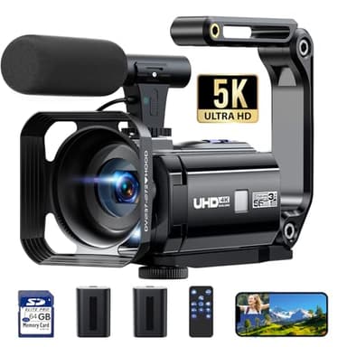 Camcorder Video Camera, 5K 56MP Vlogging Camera, YouTube 16X Dual Lens Podcast Camera with WiFi & Night Vision, 3" 270° Touch Screen Cam Corder with 64GB SD Card, 2 Batteries, Tripod, Mic, Remote