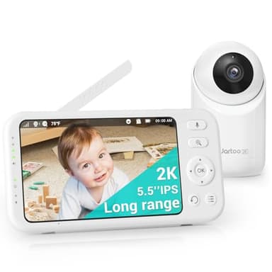 Jartoo 2K Video Baby Monitor with Camera and Audio, 1860ft Long Range Baby Monitor No WiFi 5.5" FHD Screen ANC Baby Camera Wireless, Room, Portable, Night Vision, 2-Way Talk, AI Cry Detect, 6000mAh