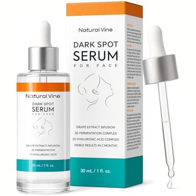 Natural Vine Dark Spot Serum: Dark Spot Remover for Face with Grape Extract Fermentation Complex Hyaluronic Acid Vitamin E for Brighter Even Skin Tone 1 FL OZ/30mL