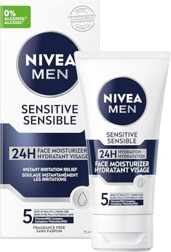 NIVEA MEN Sensitive Face Moisturizer, Men's Face Cream with Chamomile and Vitamin E, No Drying Alcohol, Dermatologically-Tested Skin Care, 75mL