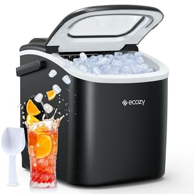 ecozy Ice Makers Countertop, Portable Ice Machine with Carry Handle, 26lbs in 24Hrs, 9 Ice Cubes Ready in 6 Mins, Auto-Cleaning Ice Maker with Basket and Scoop, for Home/Kitchen/Camping/RV