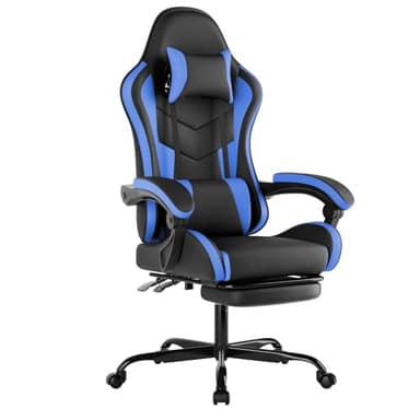 NIONIK Gaming Chair with Footrest, Ergonomic Gaming Chair Racing Style Adjustable Height High-Back PC Computer Chairs, Video Game Chairs with 360°-Swivel Seat and Headrest, Black Blue