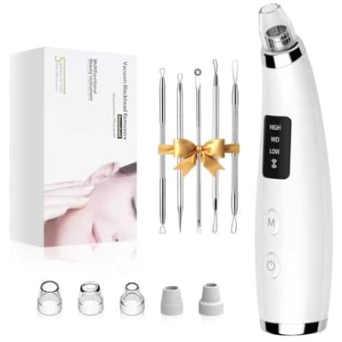 Blackhead Remover Vacuum - Pore Vacuum with 3 Adjustable Suction Levels, 5 Probes - Pore Cleaner Tool for Women & Men (Pearl White)