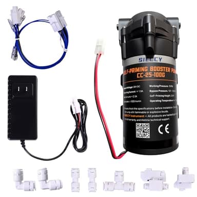 Self-Priming RO Booster Pump Kit for Reverse Osmosis Systems Up to 100 GPD, Includes 24V DC Pump, Low & High Pressure Switches, Quick-Connect Fittings, Works with Wells and Storage Tanks