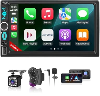 Wireless Double Din Car Stereo Apple Carplay Radio Screen for Car Audio Receivers, Bluetooth Car Play Android Auto 7" Touchscreen, Car Radio Support Bluetooth, SWC, Mirror Link, FM/AM, Type-C