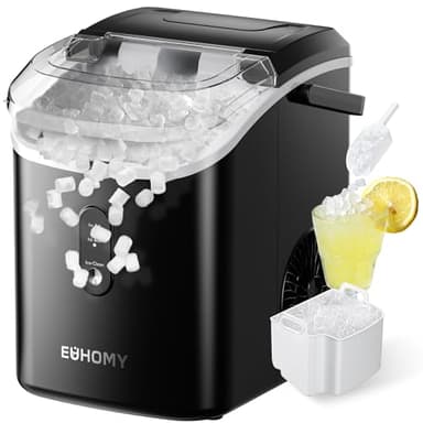 EUHOMY Portable Nugget Ice Maker with Removable Top Cover, 33.5lbs/24H Sonic Ice, Auto-Cleaning with Handle Includes Basket & Scoop, Ready in 6 Minutes, for Home, Camping, RV, Party (Black)