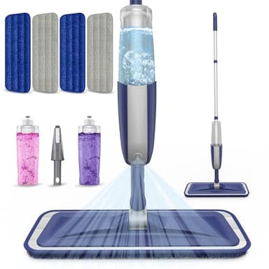 Wet Dust Mops for Floor Cleaning - MEXERRIS Microfiber Spray Mops 4X Reusable Mop Pads 2X Bottles Wood Floor Mop with Spray Dry Mops Flat Mop for Home Commercial Use Hardwood Laminate Tiles Floors