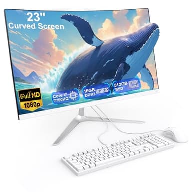 MECHAZER All-in-One Desktop Computer 23.8 Inch Curved Display Core i7 7700HQ(up to 3.8Ghz) 16GB RAM 512GB SSD Dual-Band WiFi Bluetooth 5.0 Complete with Wired Keyboard & Mouse