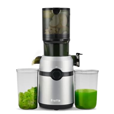Fretta Cold Press Juicer Machines with 4.25" Large Feed Chute,Fit Whole Fruits & Vegetables Easy Clean Self Feeding,High Juice Yield,Tritan PCTG BPA-Free(Silver)