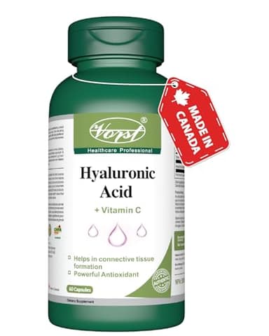 Hyaluronic Acid 75mg with Vitamin C 60 Capsules Supplement for Skin and Joints Alternative to Serum | High Molecular Weight | Powder Pills | 1 Bottle