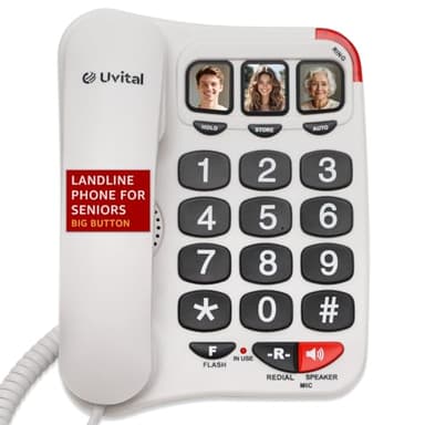 Uvital Big Button Phone for Seniors- Amplified Ringer with Loud Speaker for Hearing Impaired, White Senior Phone for Elderly Landline, Black Big Buttons Corded Landline Phone for Home