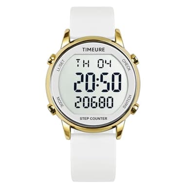 TIMEURE Pedometer Watch for Women, Step Counter for Walking No App/Phone Required Step Counter, Waterproof Fitness Calorie Tracker, Distance Tracking, Alarm, Large Digital Display, TU-2509 (White)