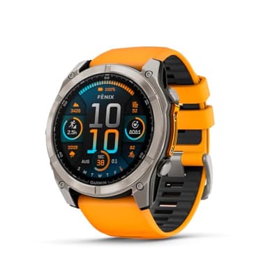 Garmin fēnix 8 – 51 mm, AMOLED, Sapphire, Premium Multisport GPS Smartwatch, Long-Lasting Battery Life, Dive-Rated, Built-in LED Flashlight, Titanium with Spark Orange/Graphite Band