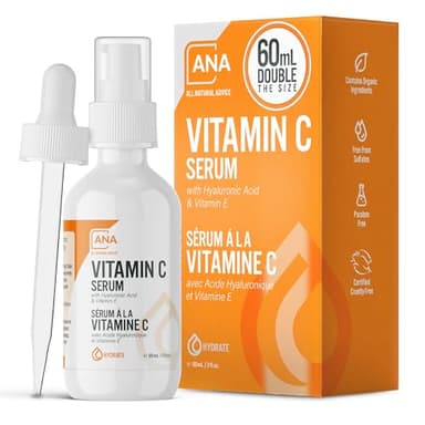 All Natural Advice Vitamin C Serum 60mL | 20% Vitamin C Face Serum Solution with Organic Botanicals, Hyaluronic Acid & Vitamin E | UV-Shielding Glass Bottle, Spray & Dropper | Canadian Skin Care