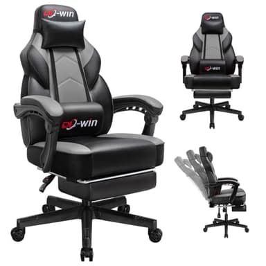 Shintenchi Gaming Chair, Computer Chair with Footrest and Lumbar Support,Video Game Chair Height Adjustable,Racing Style Computer Chair with 360°-Swivel Seat and Headrest (Grey)