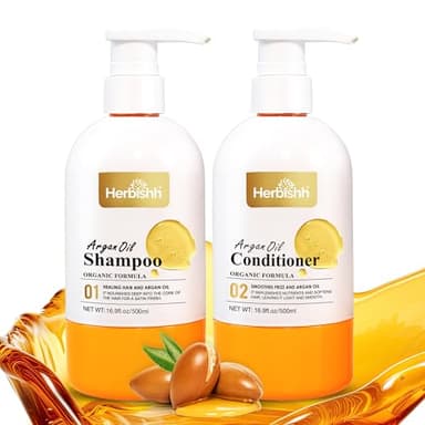 Herbishh Argan Oil Shampoo and Conditioner Set Sulfate and Paraben Free Shampoo and Conditioner for Women, Moisturizing Hair Care Set for Dry, Coloured Hair, 500mL Each