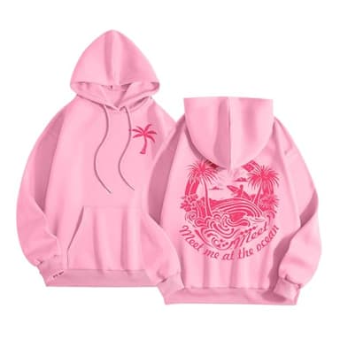 Pink Pink Oversized Hoodies for Women, Teen Girls Preppy Sweatshirt Long Sleeve Y2K Graphic Tees with Pockets, #A1 B03 Pink, Small
