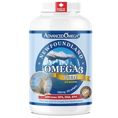ADVANCED OMEGA Seal Oil 1000MG (300 Count), Canadian Newfoundland Harp Seal Omega-3 Supplement, Non-GMO, Gluten-free, Soy-free, and Dairy-free, Made in Canada
