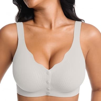 Atumotu Women Jelly Bra Front Closure Bra Wireless Post Surgery OP Mastectomy Bras for Elderly Women with Seamless Full Support Padded Bralette (CA/US, Alpha, Medium, Regular, Regular, White)