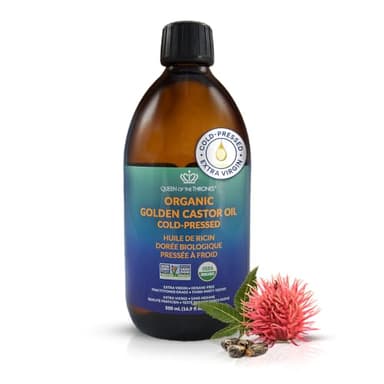 Queen of the Thrones Organic Golden Castor Oil - Pure Cold-Pressed Castor Oil for Self-Care - Multipurpose Clean Beauty Product for Hair, Nails & Skin - Silicone Precision Pump - 16.9 fl oz