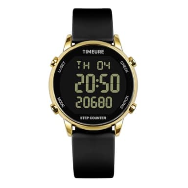 TIMEURE Pedometer Watch for Women, Step Counter for Walking No App/Phone Required Step Counter, Waterproof Calorie Tracker, Distance Tracking, Alarm, Large Digital Display, TU-2509 (Gold Black)