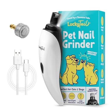 LuckyTail - Dog Nail Grinder - Small & Large Dogs - Silent Operation (30 - 50 dB) - Powerful 2-Speed Motor (8,000 & 10,000 RPM) - LED Light - Rechargeable - Pet Grooming Kit - Dog Nail Trimmers