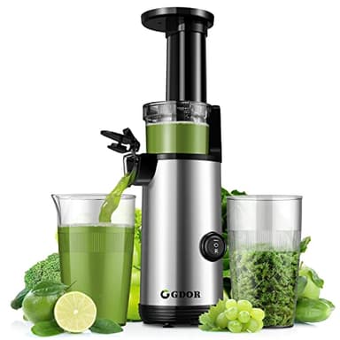 GDOR Compact Slow Juicer Machine 2.0, Space-Saving Cold Press Juicer with Powerful 60NM DC Motor, Low Noise Masticating Juicer Extractor, Easy to Clean, Brush Included, 20 Oz Juice Cup, BPA-Free