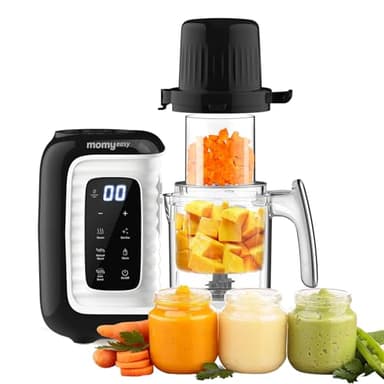MOMYEASY Baby Food Maker, One Step Baby Food Processor Steamer with Steam Basket, Puree Blender, Cooking Grinding, Black