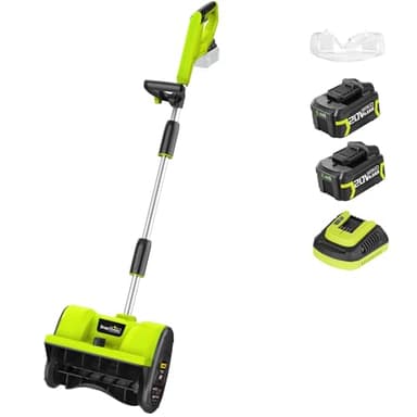 SnapFresh 20V Snow Shovel Cordless,12” Electric Snow Thrower kit,with 2 Pack 4.0Ah Batteries and Fast Charger(Green)