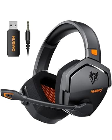 NUBWO G06 Dual Wireless Gaming Headset with Microphone for PS5, PS4, PC - 23ms Low Latency Audio - 100-Hour of Playtime - 50mm Drivers (Black-Orange)