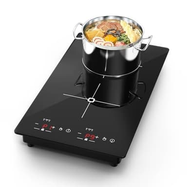VBGK Double Induction Cooktop, 12 Inch Portable Induction Cooktop with 2 Burner,110V Electric Cooktop with LCD Touch Screen 9 Levels Settings and Child Safety Lock & Timer