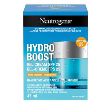Neutrogena Hydro Boost Gel Cream with SPF 25 - Broad Spectrum UVA/UVB Protection & Hyaluronic Acid - Lightweight Oil-Free Facial Moisturizer for Smooth, Hydrated Skin - Non-Comedogenic, 47mL
