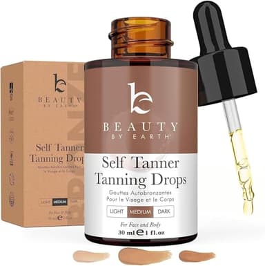 Self Tanning Drops - Natural & Organic Ingredients, Medium Face Tanning Drops to Add to Lotion, Moisturizing Bronzing Tanner for Face & Body, Toxin Free Tanner for Fake Tan