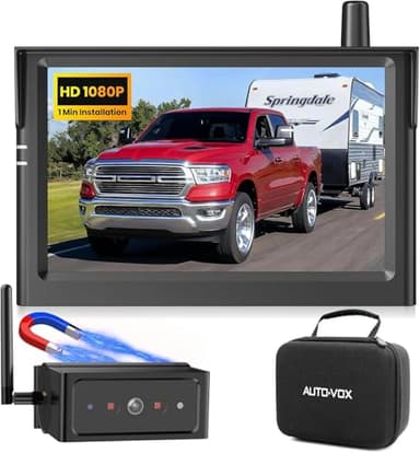 AUTO-VOX Magnetic Wireless Backup Camera for Truck & RV – 1-Minute Install, No Wiring, 1080P HD Monitor, 15-Hour Battery, Night Vision, Waterproof Trailer Camera System
