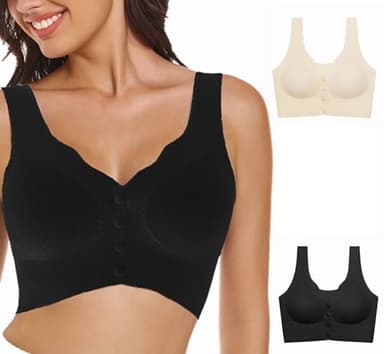 Atumotu Women Front Closure Fastening Seamless Full Support Mastectomy Bras for Women Post Surgery Elderly Seniors Bra(CA/US, Alpha, 3X-Large, Regular, Regular, Black+White)