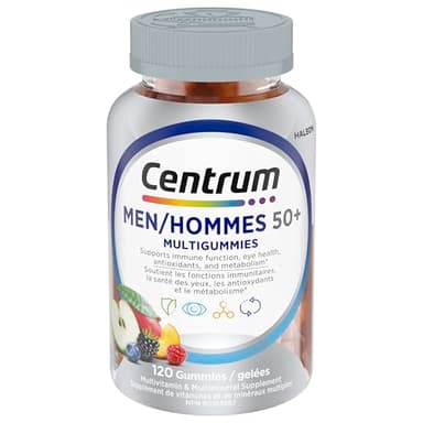 Centrum Men 50 Plus MultiGummies, Multivitamins/Minerals Gummies for Men 50+, Cherry, Berry, and Apple Flavours, 120 Count