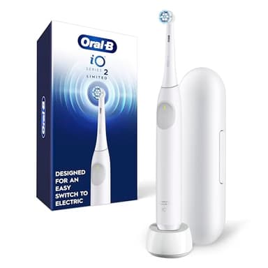 Oral-B iO Series 2 Limited Rechargeable Electric Powered Toothbrush, Pure White with 1 Gentle Care Brush Head and 1 Black Travel Case - Automatic Pressure Sensor to Protect Gums - 3 Modes - 2 Min Timer