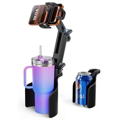 Cup Holder Phone Holder for Your Car 2-in-1 Hold Bottle 2026 Ultra Stable Cup Holder Cell Phone Mount for Car with 2 Size Base Universal Fit Car Trunk Fit iPhone Android Hands Free High Adjustable